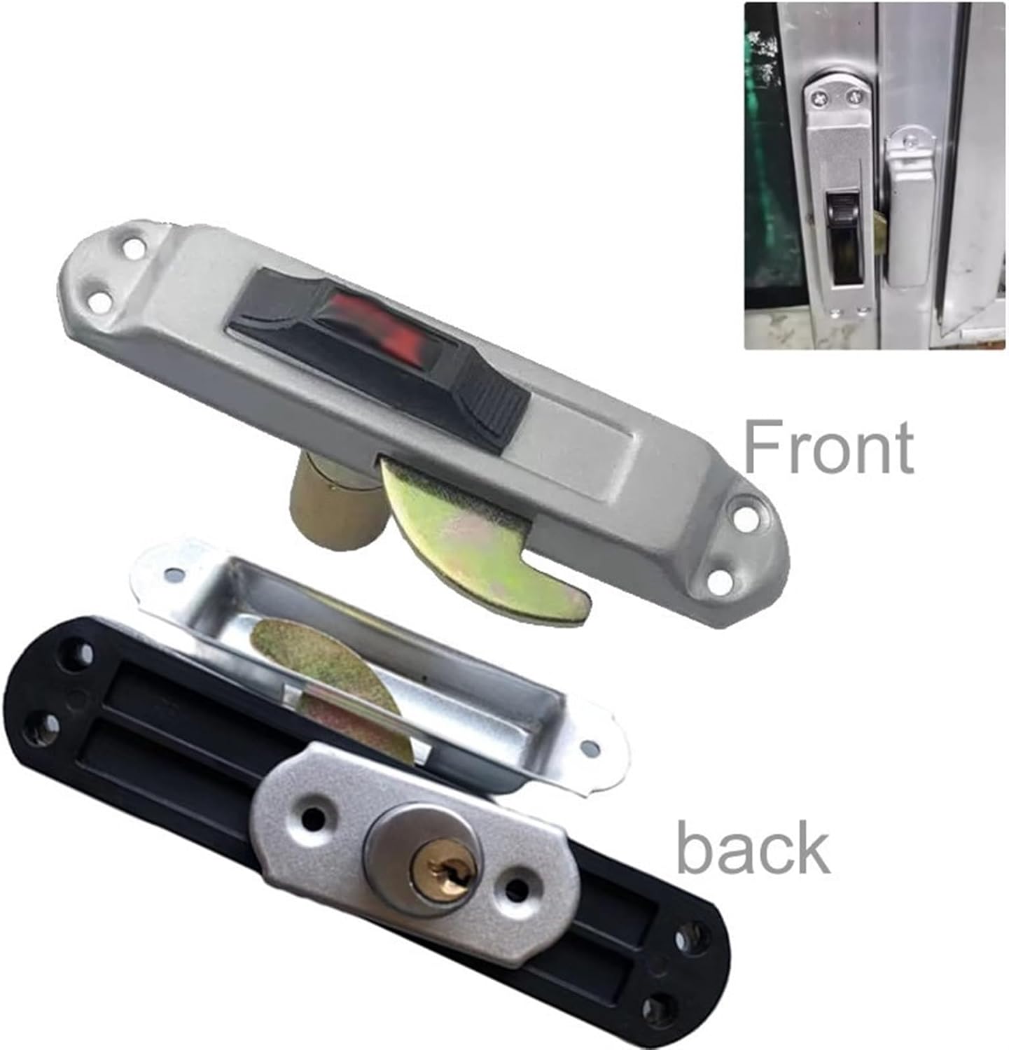 Sliding Door Hook Lock for Aluminum Alloy Door Door Narrow Door Thickness 15mm to 35mm Outside with Key Inside Handle 1Pcs