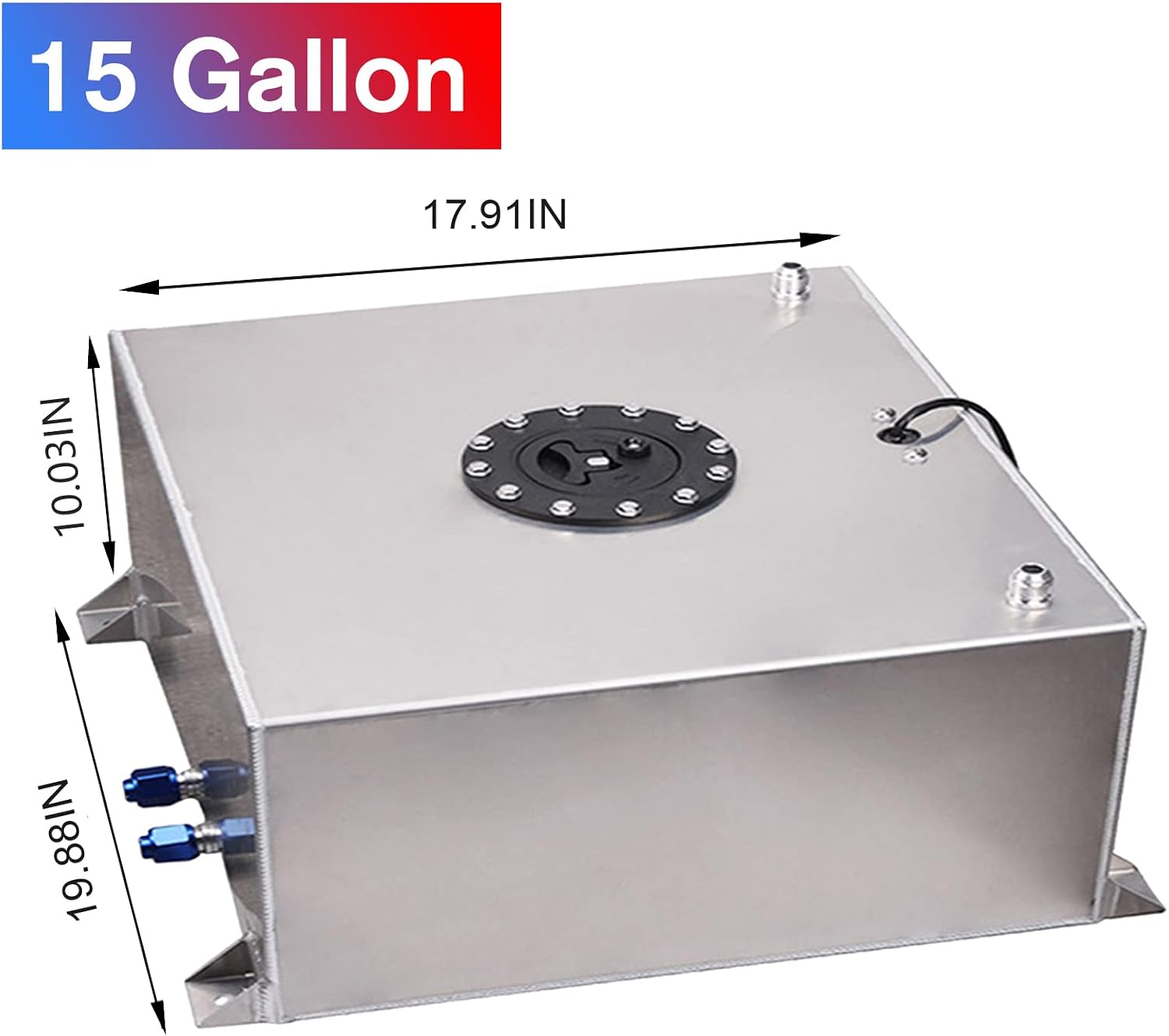 Universal 15 Gallon 60L Fuel Cell Tank Polished Aluminum Silver with Cap/Level Sender/12FT Oil Feed Line