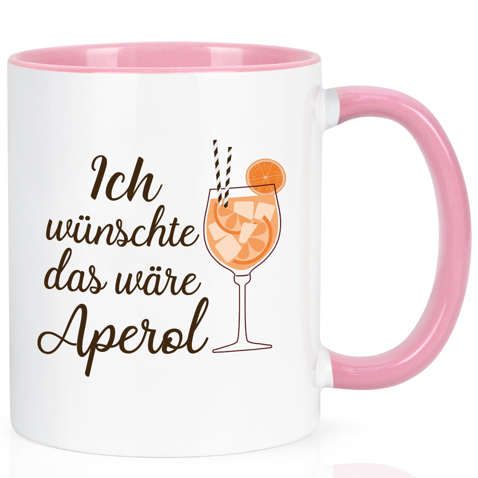Kaffeetasse Mit Spruch ‚Aperol Wäre Mir Jetzt Auch Lieber‘ – 400 Ml, Rosa Marmor-Optik, In Geschenkbox