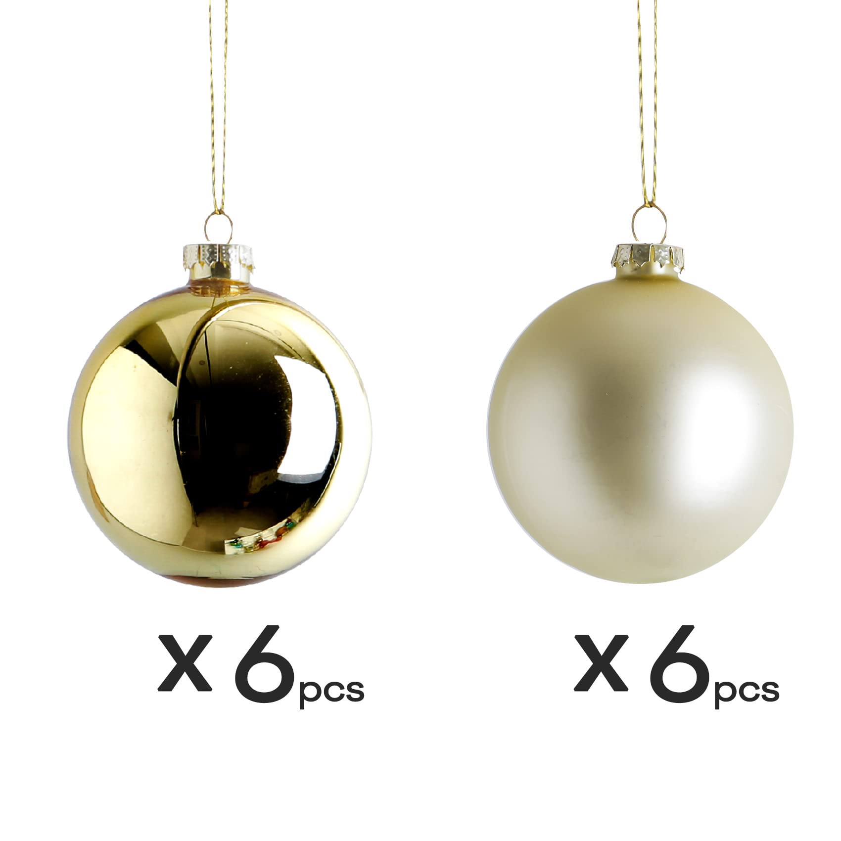 12 grandi palline di Natale in vetro dorato, 8 cm, grandi ornamenti riempibili con glitter dorati, per albero di Natale, palline decorative per albero di Natale, palline decorative per artigianato