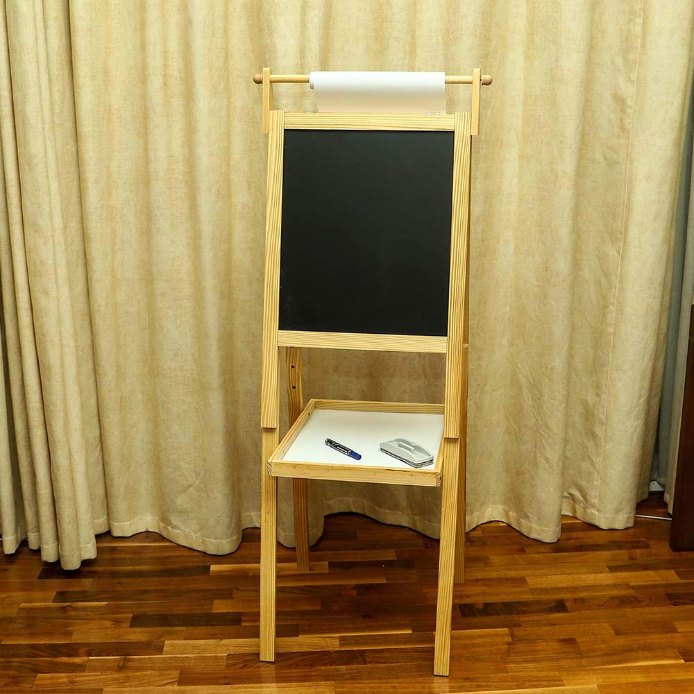 YATAI Drawing Whiteboard, Double Sided Flip Blackboard, Wooden Dry Erase Board, 3 in 1 Adjustable Easel Chalkboard With Paper Roller, Erase Board With Paper Roller for Schools, Offices, Supermarkets