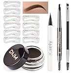 evpct Eyebrow Stencils Kit for Women Shaping, Eyebrow Shaper Makeup Kit, Eye Brow Stencil Shaper Tinting kits for Women, with Eyeliner, Eyebrows Pencil, Pomade, Brush and 10 Stencils, Kit-01 EBONY