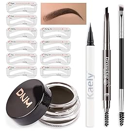 evpct Eyebrow Stencils Kit for Women Shaping, Eyebrow Shaper Makeup Kit, Eye Brow Stencil Shaper Tinting kits for Women, with Eyeliner, Eyebrows Pencil, Pomade, Brush and 10 Stencils, Kit-01 EBONY