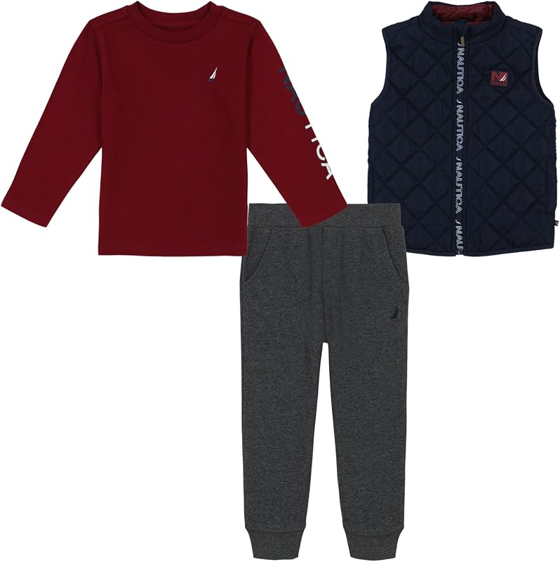 Nautica Conjunto de joggers con chaleco abombado de 3 piezas para bebés