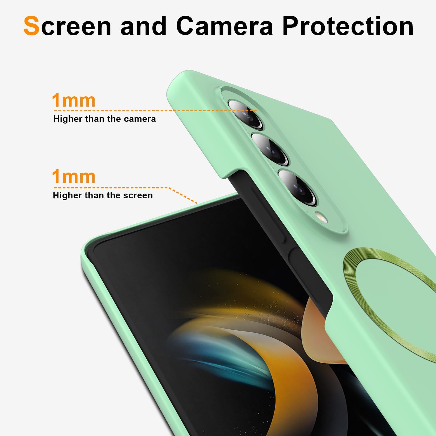 Magnetic for Galaxy Z Fold 3 5G Case,Lightweight,Slim Fit Drop Protection Rugged Shockproof Cover for Samsung Galaxy Z Fold 3 5G, Hard PC Shockproof Protective Phone Light Green 7-Z Fold3-05