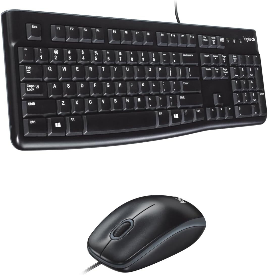 Logitech MK120 Wired USB Keyboard and Mouse Set for Windows, Optical Wired Mouse, Full-Size Keyboard, USB Plug-and-Play, Compatible for PC, Laptop - Black