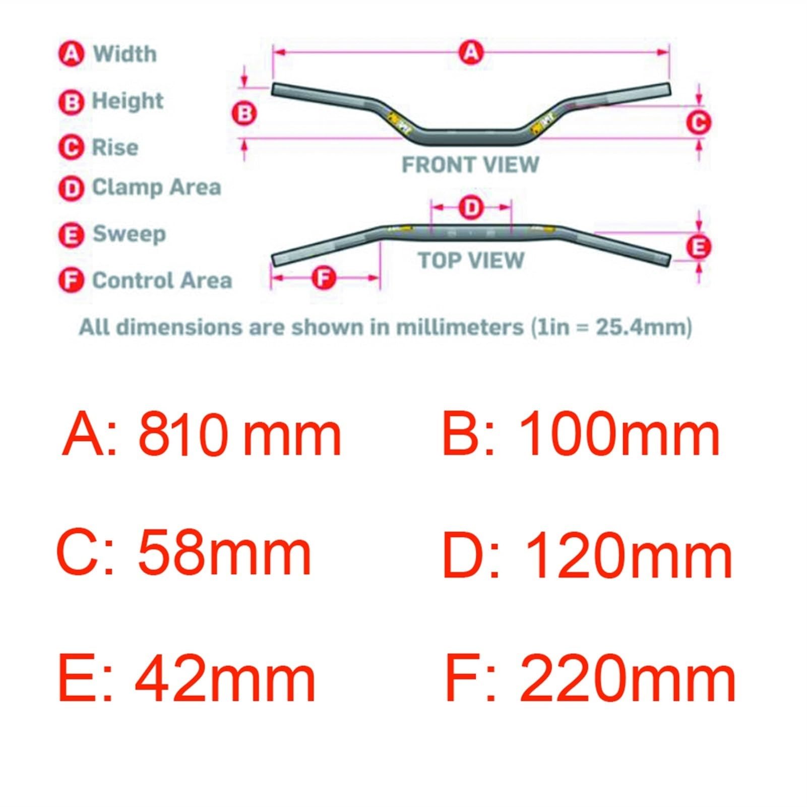 Motorrad Lenker,Motorradlenker Lenker Pro Taper Pack Fat Bar 1-1/8 "Dirt Pit Bike Motocross Motorrad Lenker 810mm Länge 28mm Pro Aluminium
