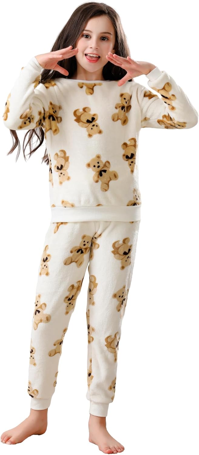 V.&GRIN Girls Fleece Pajamas, Soft Cozy Pullover Sweatshirt Pants Set for Kids 7-16 Years