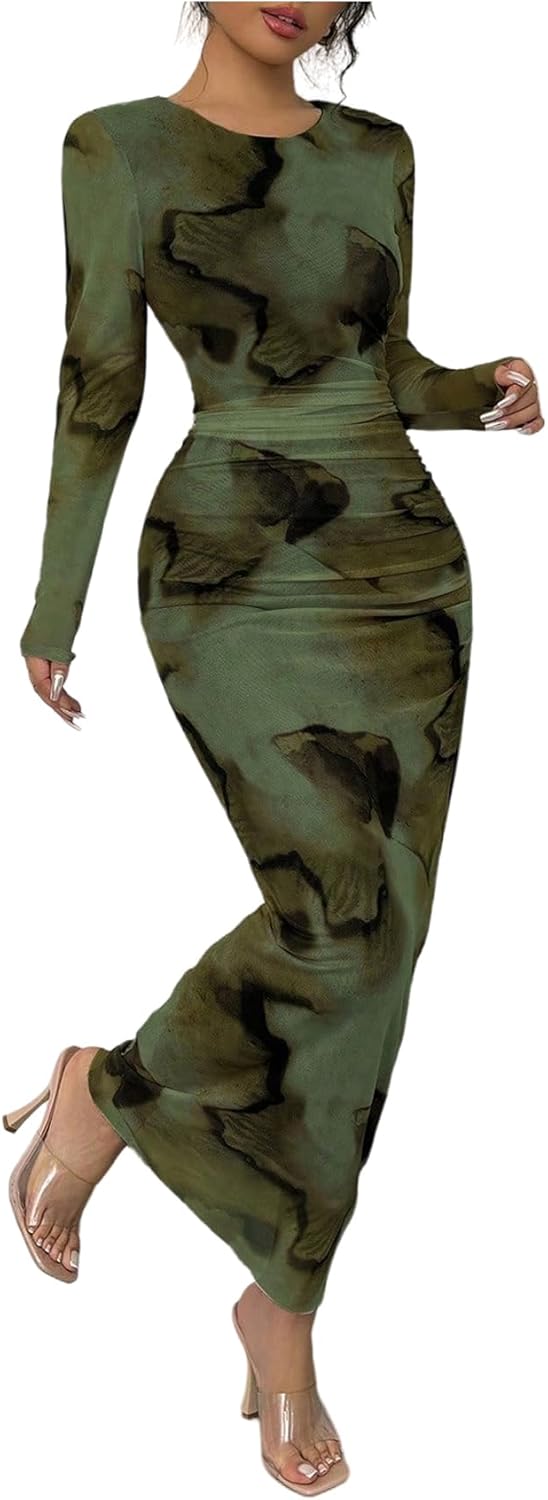 Milumia Women's Mesh Long Sleeve Bodycon Maxi Dress Spring Wedding Guest Party Long Dresses