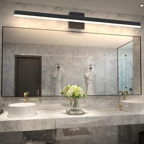 Miniatura 9 de Aipsun Lámpara de tocador negra moderna de 31.5 pulgadas26 W, lámpara LED negra para tocador de baño, lámpara de pared negra para baño (luz blanca