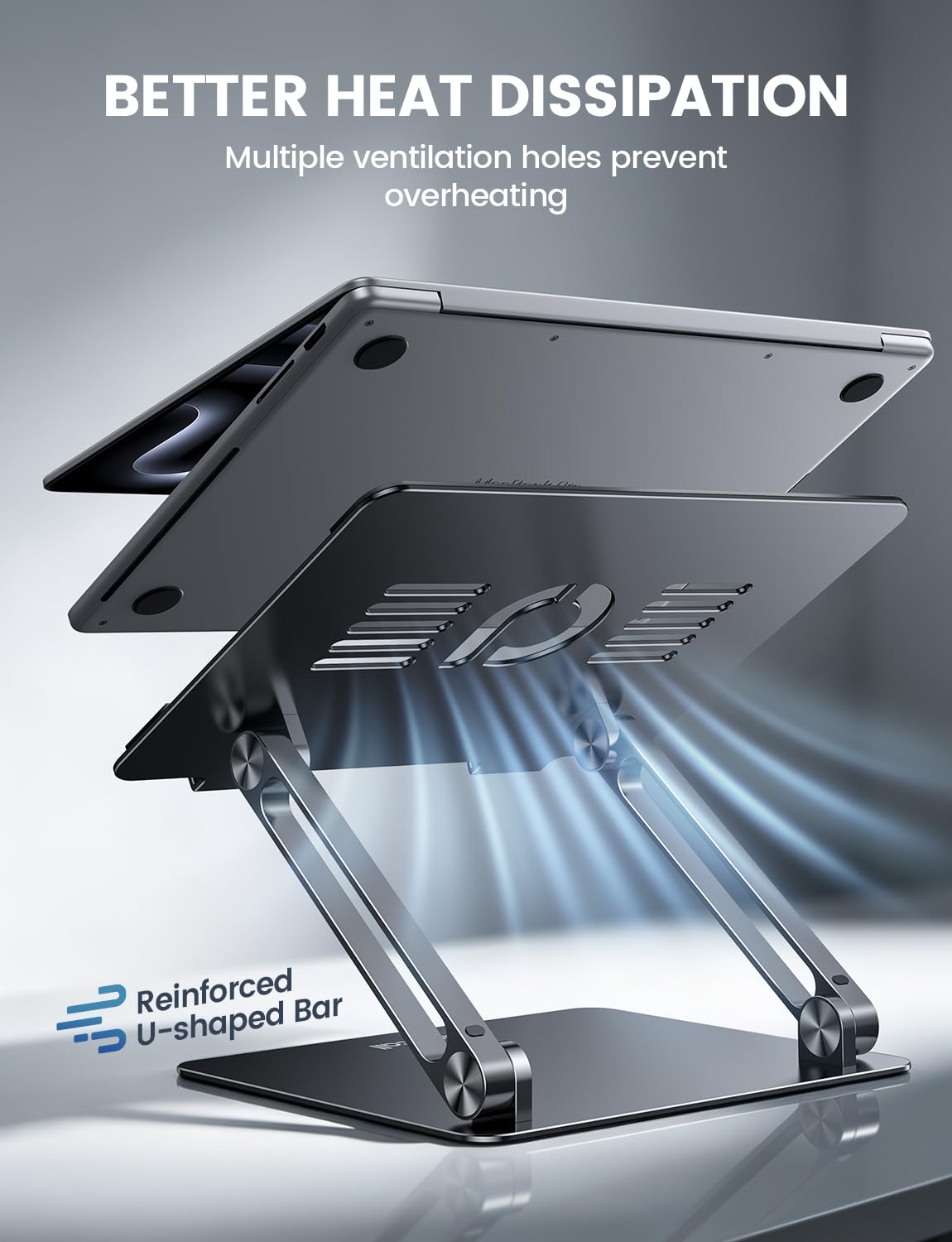 Adjustable Laptop Stand, Portable Laptop Riser, Aluminum Laptop Stand for Desk Foldable, Ergonomic Computer Notebook Stand Holder for MacBook Air Pro, Dell XPS, HP (10-17.3'') - Black thumbnail 12