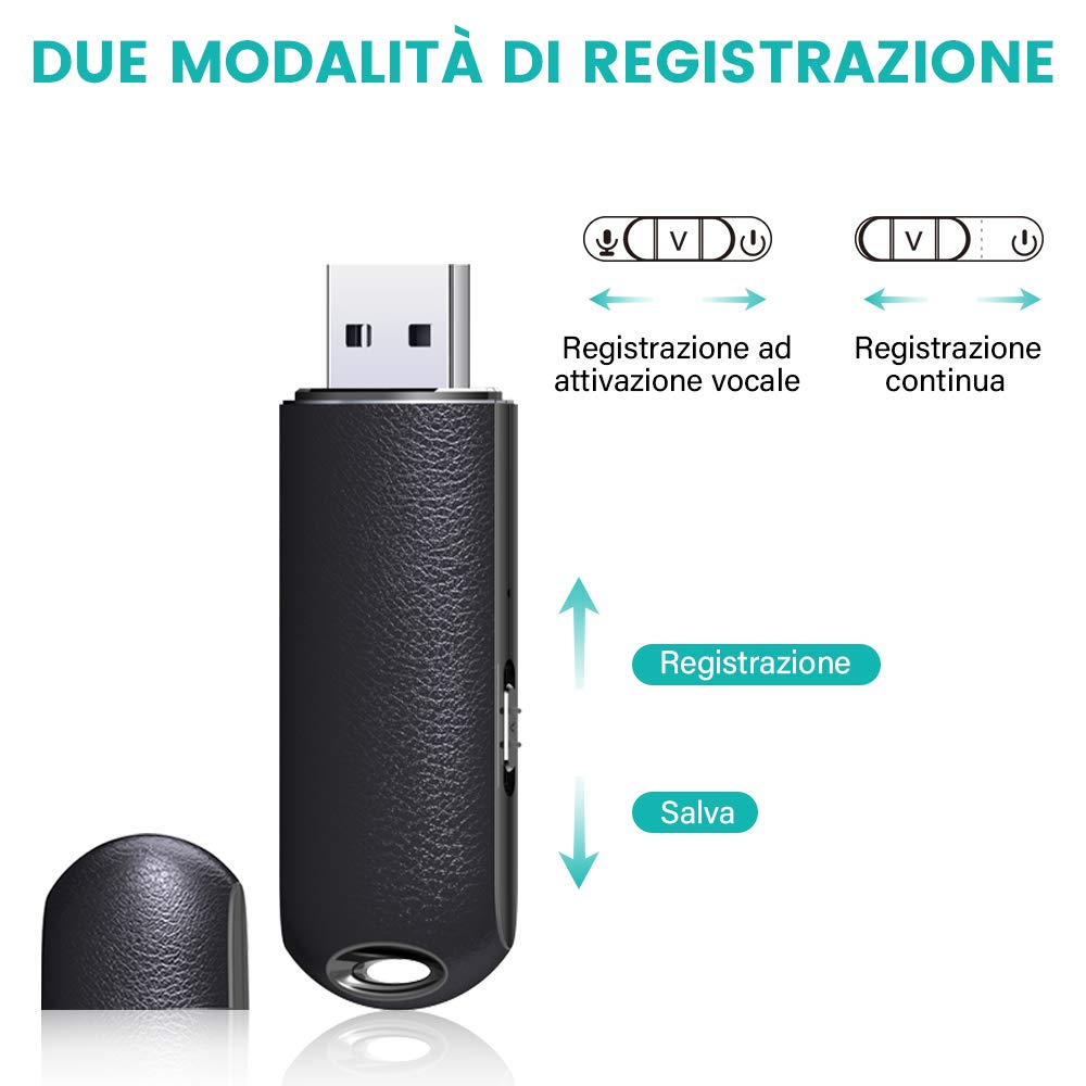 Mini Registratore Vocale 16 GB Con Attivazione Vocale - Ricaricabile USB, Per Riunioni, Interviste, Lezioni