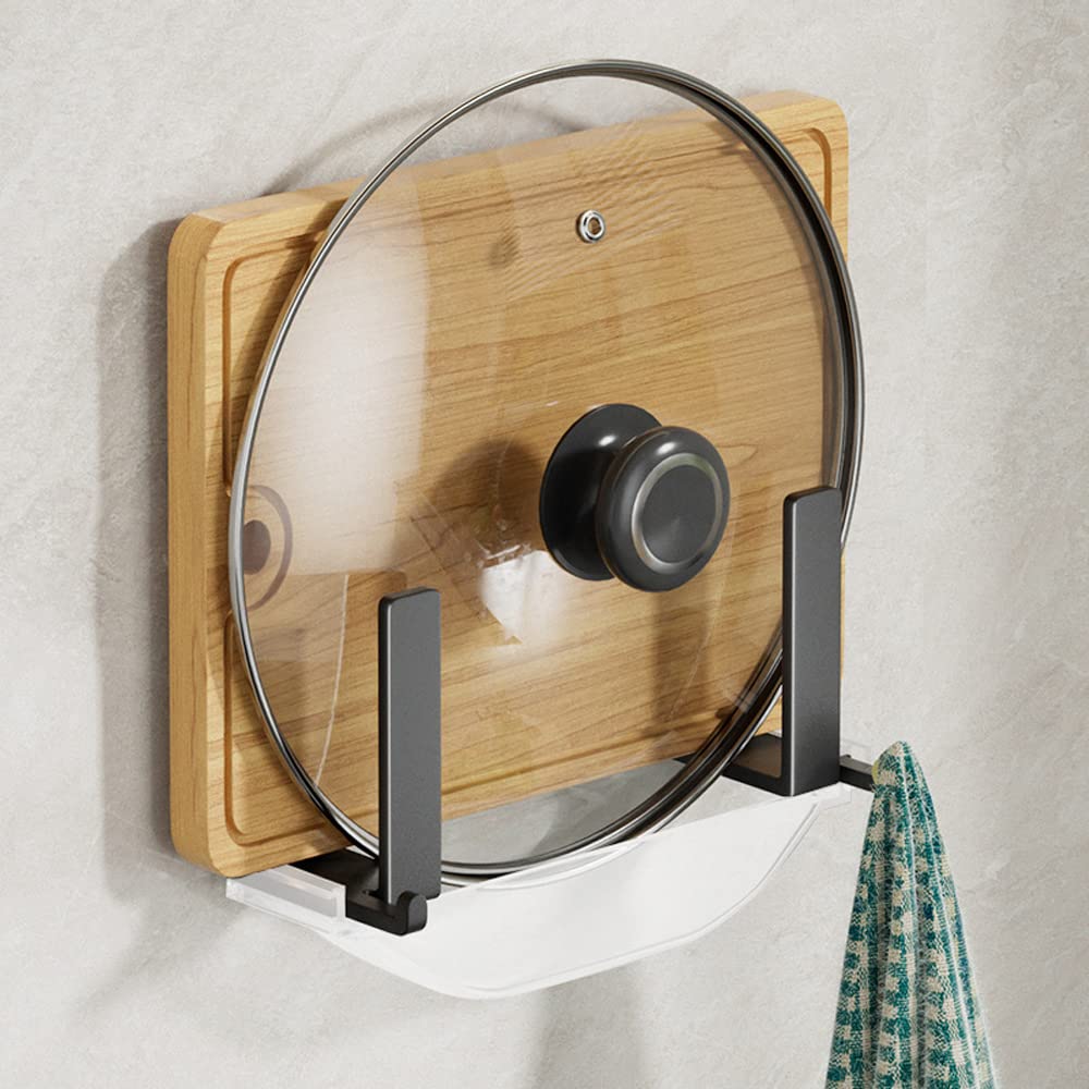 Porta Coperchio per Pentola Supporto per Coperchio di Pentola Organizzatore Montato a Parete con Adesivo Non è Necessario Forare, Doppio Uso per Cucine, Armadi（2 Pezzi，con lavello）