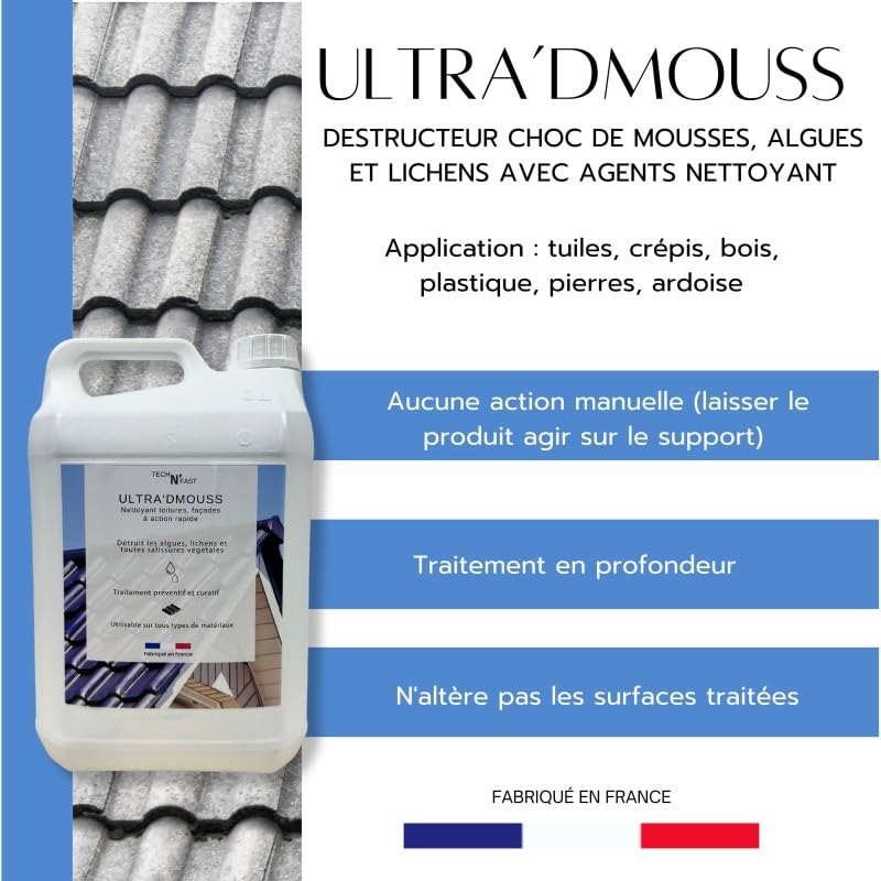 Phoenix - Anti Mousse toiture 10L, terrasse et façade - Nettoyant concentré Anti-Mousse, prévient la réapparition des mousses et lichens - Application Facile et préventive 10L