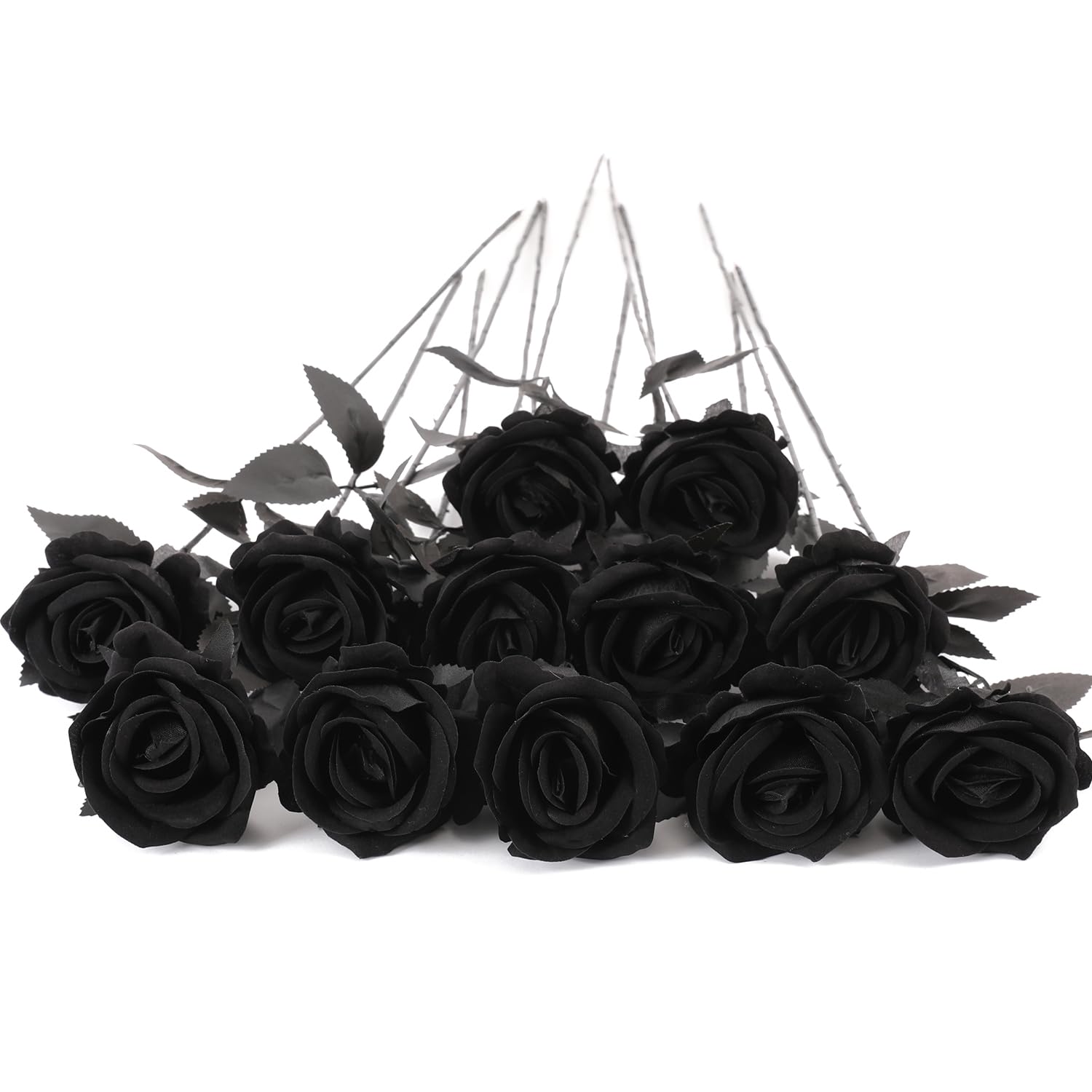 Cloudecor 12Pcs Black Roses Artificial