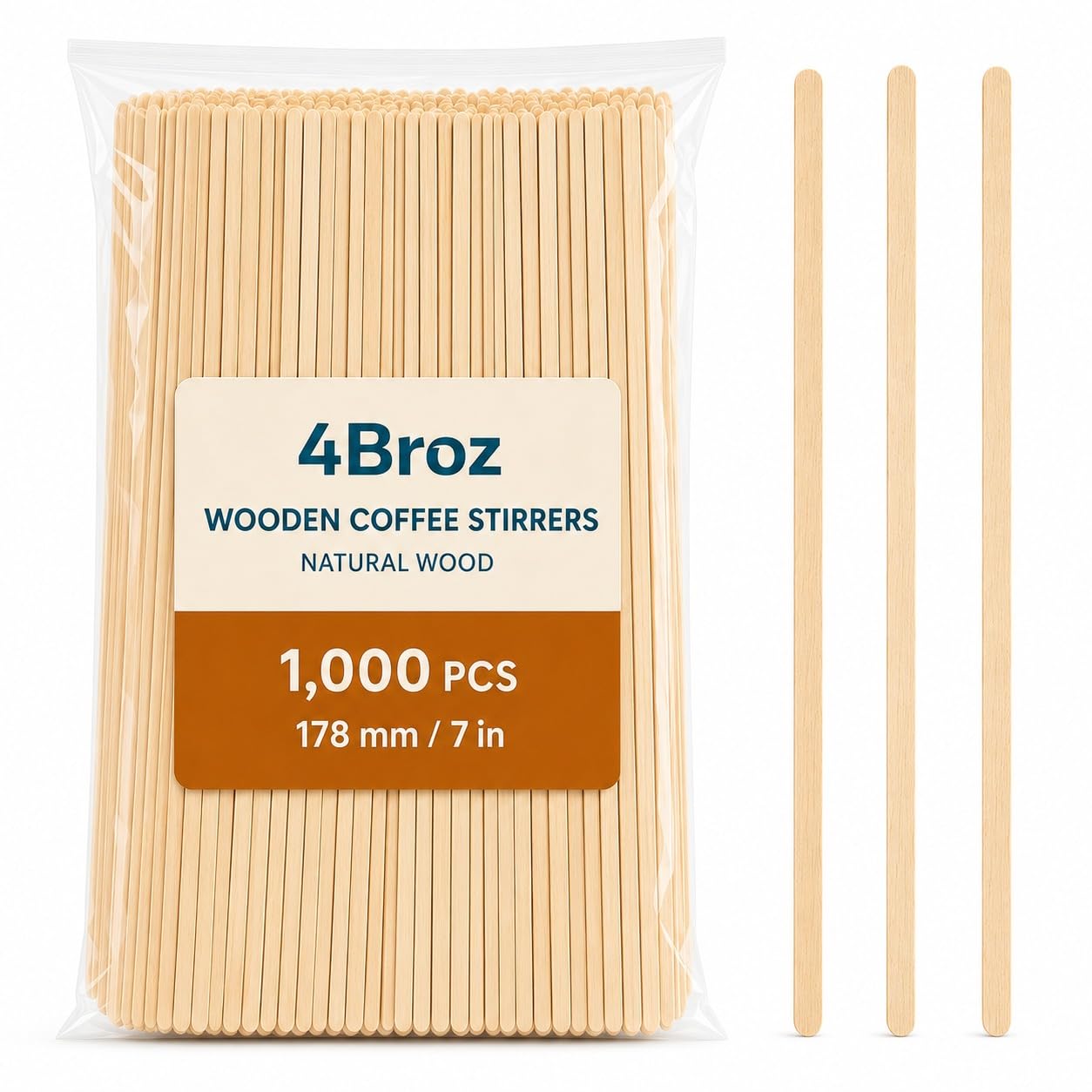 4BROZ Wooden Stirrers for Hot Drinks 178mm, 1000 Pack Coffee Sticks