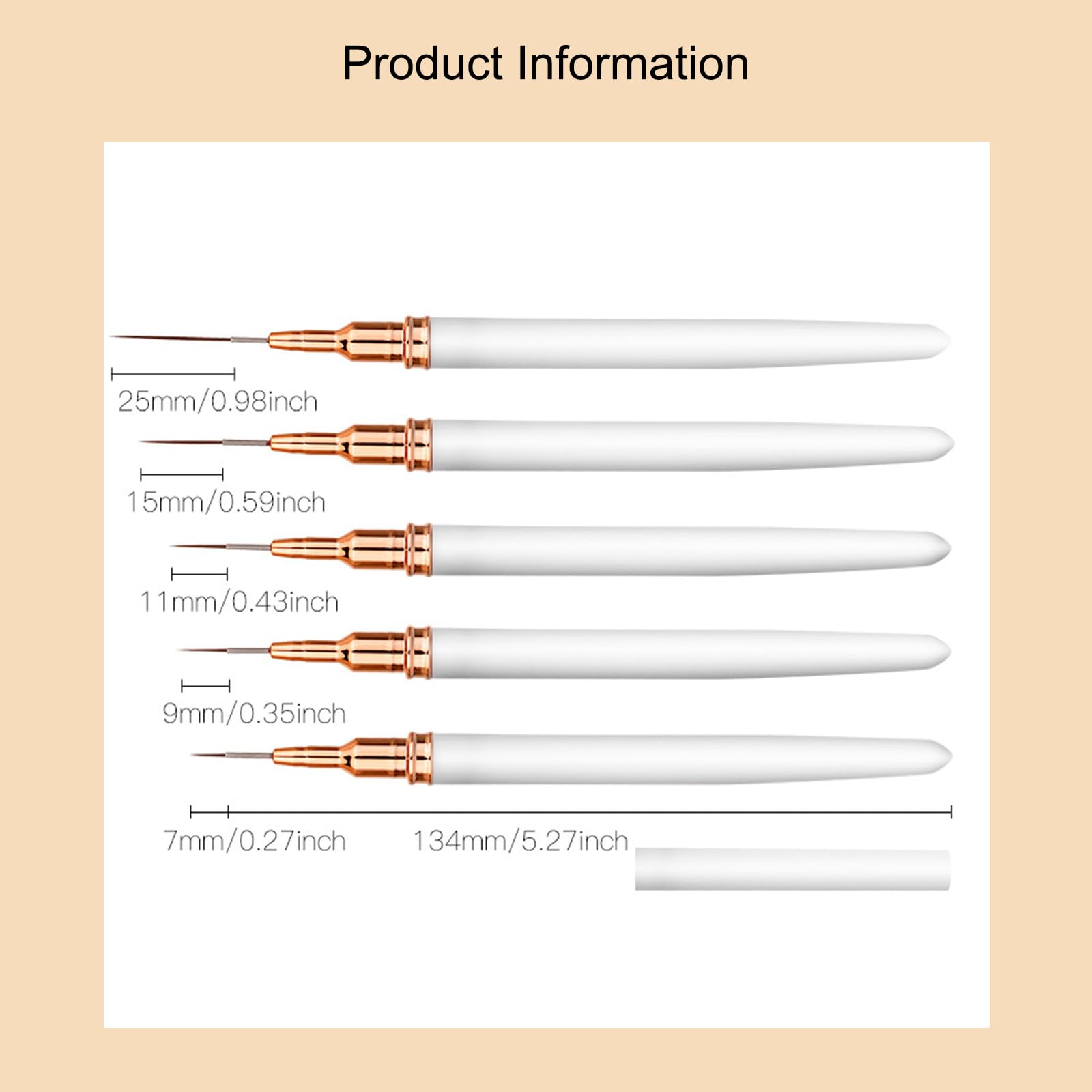 5 Piece Liner Brush Set Fine Tip Nail Art Drawing Tools for Gel Polish Manicure Painting Salon or — view 2