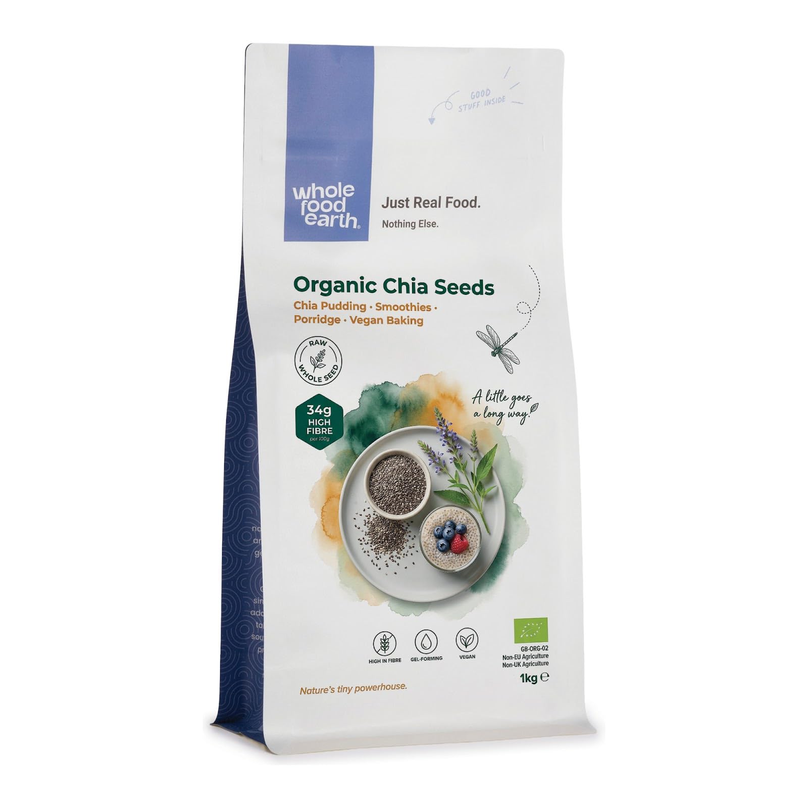 Wholefood Earth Organic Chia Seeds – 1 kg | Raw | GMO Free | Vegan | Source of Fibre | Certified Organic