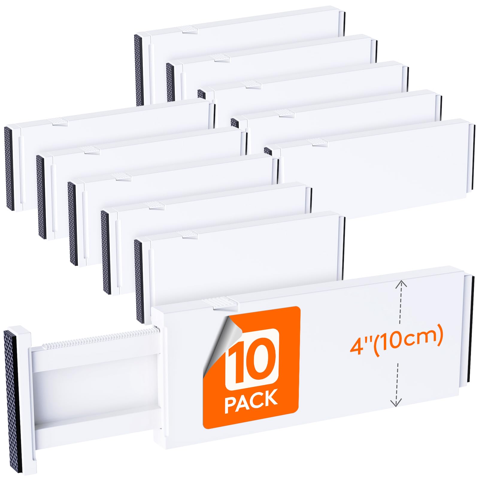 Lifewit10 Pack Drawer Dividers 4" High,11-17" Adjustable Dresser Drawer Organizers for Clothes, Expandable Dresser Separators in Bedroom/Bathroom/Kitchen/Vanity/Office Organization and Storage, White