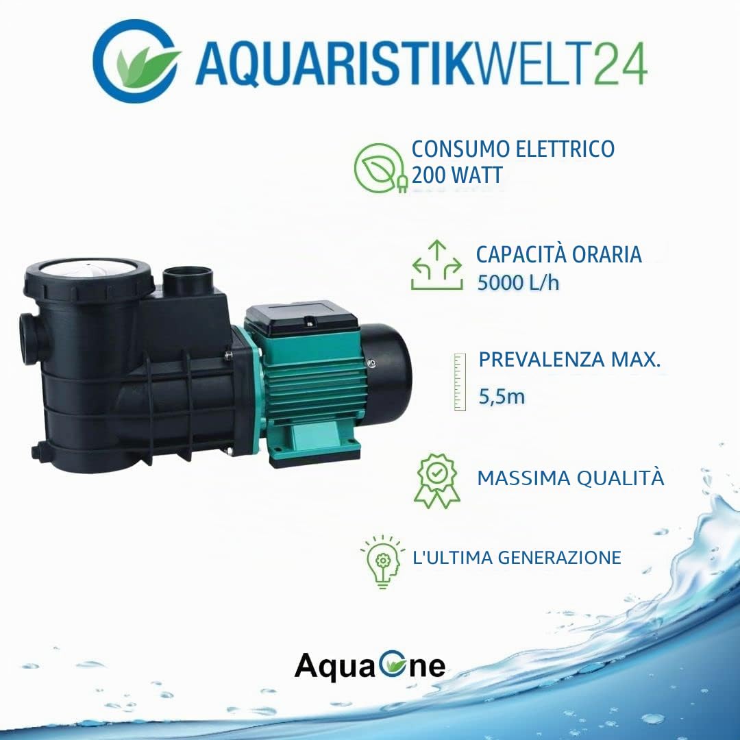 AquaOne HZS-200 - Pompa di circolazione per piscina, 200 Watt, 5000 l/h