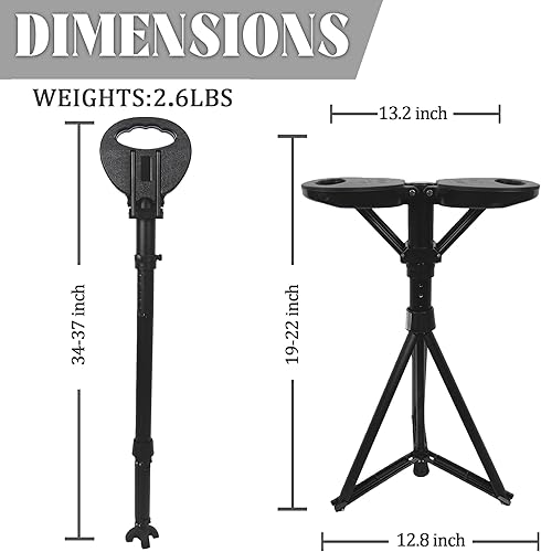 Miniatura 8 de Bastón portátil XXL con asiento, ajustable de 34 a 37 pulgadas, plegable, ligero, de aluminio, antideslizante, para hombres y mujeres, bastón de 550