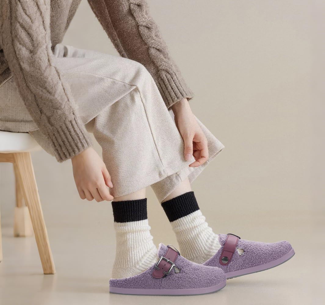 Pantofole da Donna Uomo Invernali Calde Pelliccia Zoccoli e Sabot Scarpe da Giardino Comode Ciabatte Pelose Indoor Outdoor,Viola,39 EU