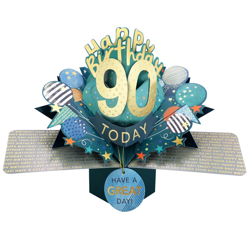 90 Today Happy 90th Birthday Pop-Up Greeting Card Love Kate's Pop Up Cards Him Design POP237MC90