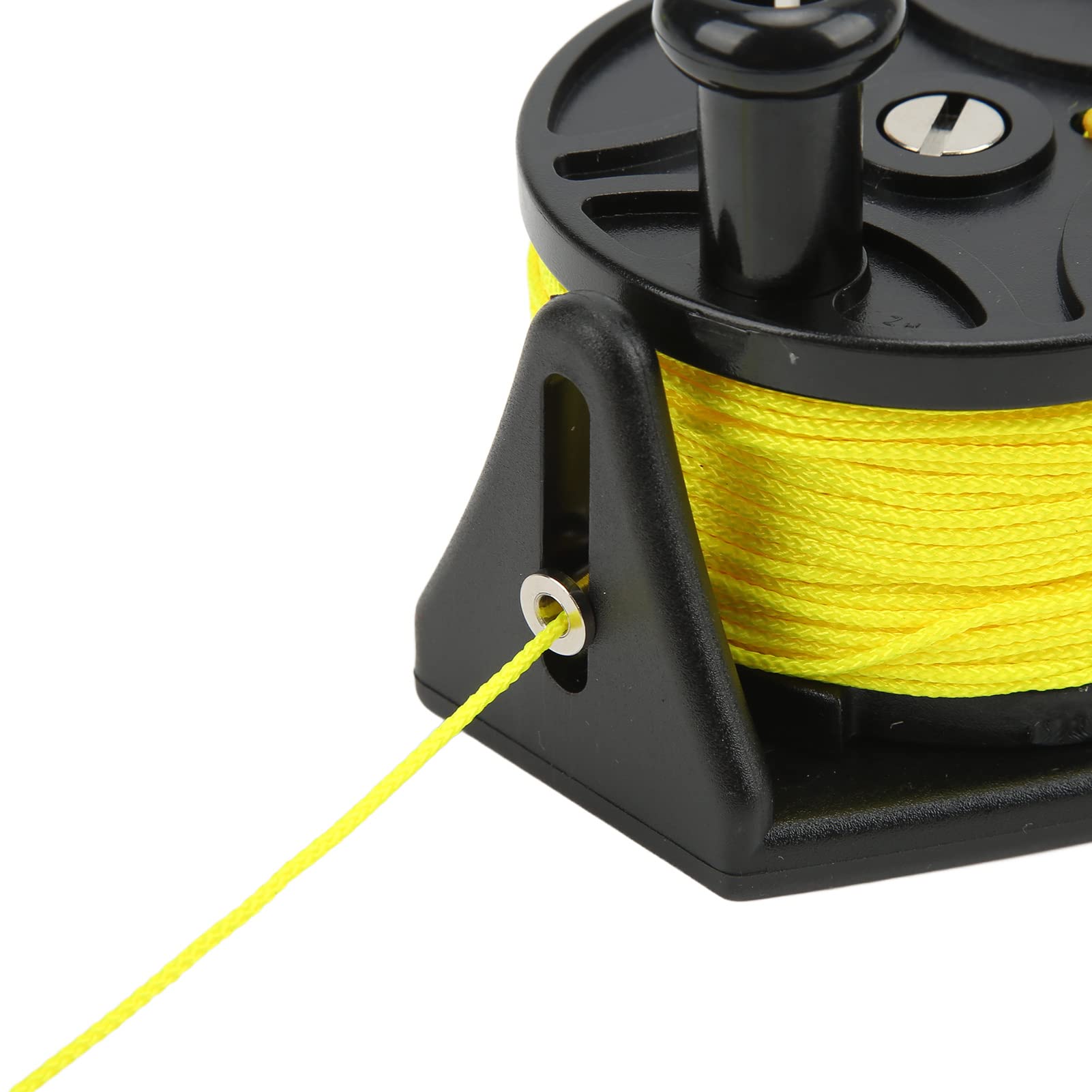 Pilipane Scuba Diving Reel Portable Diving Handle Reel with Thumb Stopper for Snorkeling Underwater Water Sports 46m Yellow Wire Nylon Thread Stainless Steel Lightweight (Black Wheel)