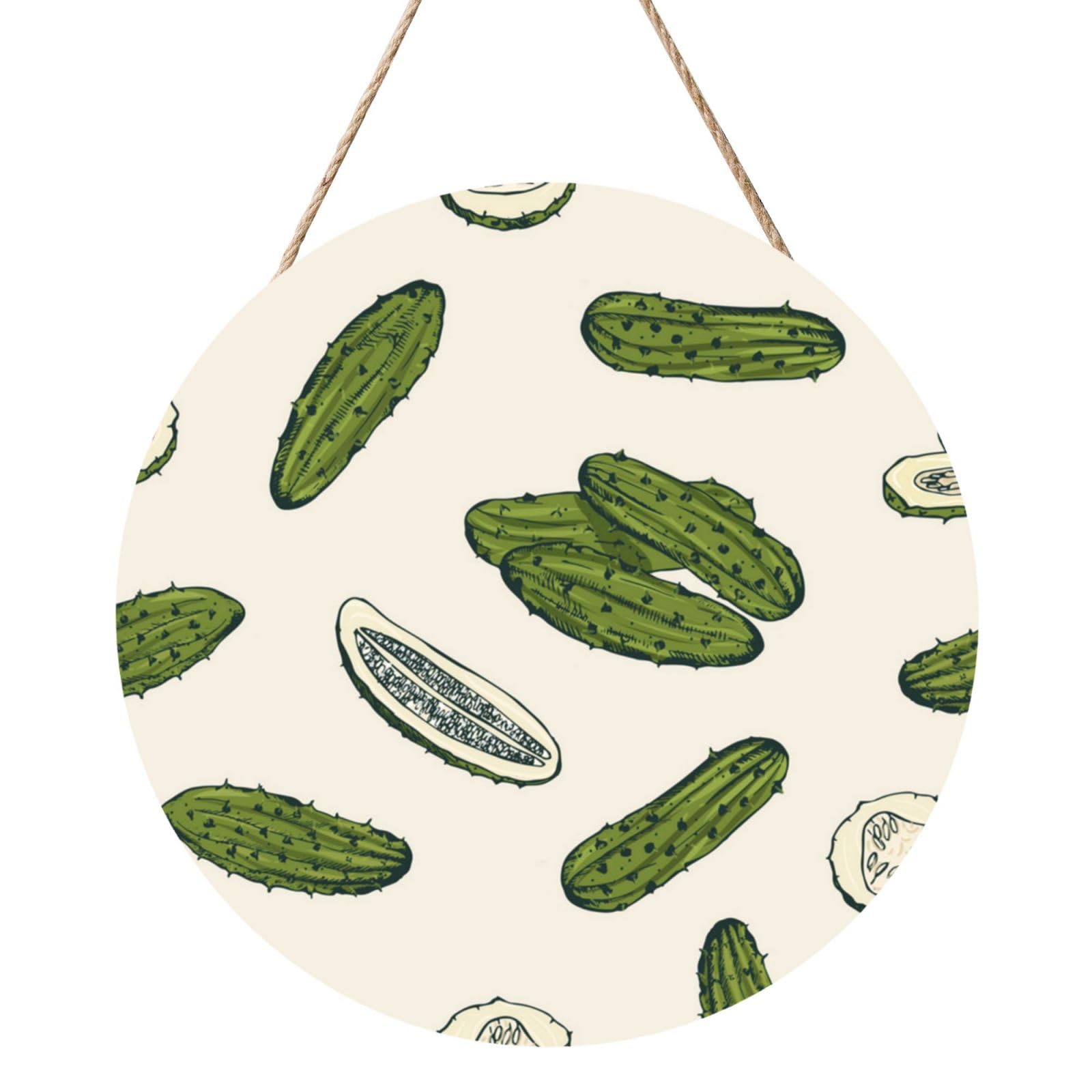 InOmak Pickles Or Pickled Cucumbers, Round Wood Panel Painting 12 in, Wall Hanging Painting For Home