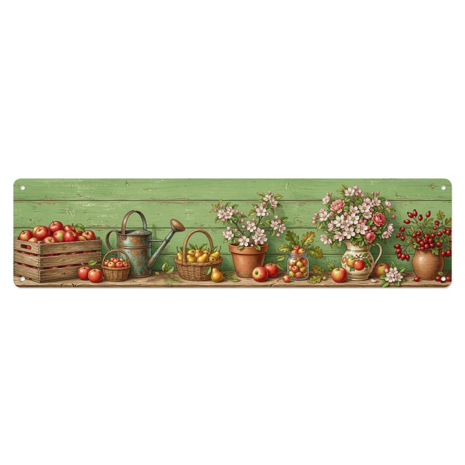 Fqnyr Style Metal Tin Sign Floral Garden Tools Orchard Harvest Pattern Print