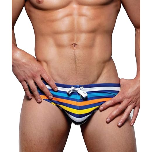 Mens Swim Briefs Sexy Striped Trunks Medium