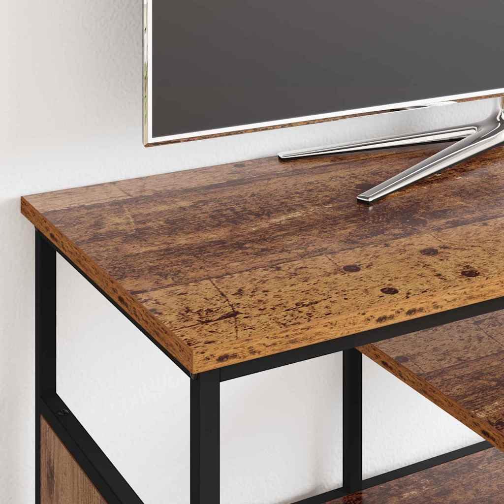 Mobile porta TV in legno vecchio con struttura in metallo nero 100 x 35 x 45 cm, 3 scaffali, supporto robusto per soggiorno, consolle salvaspazio con mensole e ripiani per organizzare