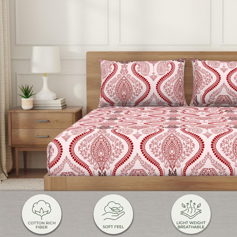 Image of Welspun Arlo Microfiber Double Bedsheet with 2 Pillow Covers, 220x240 cm Double Bed Sheet, Soft Breathable Fabric, Fade Resistant, Easy Care, Comfortable Cooling Bed Sheet, Maroon
