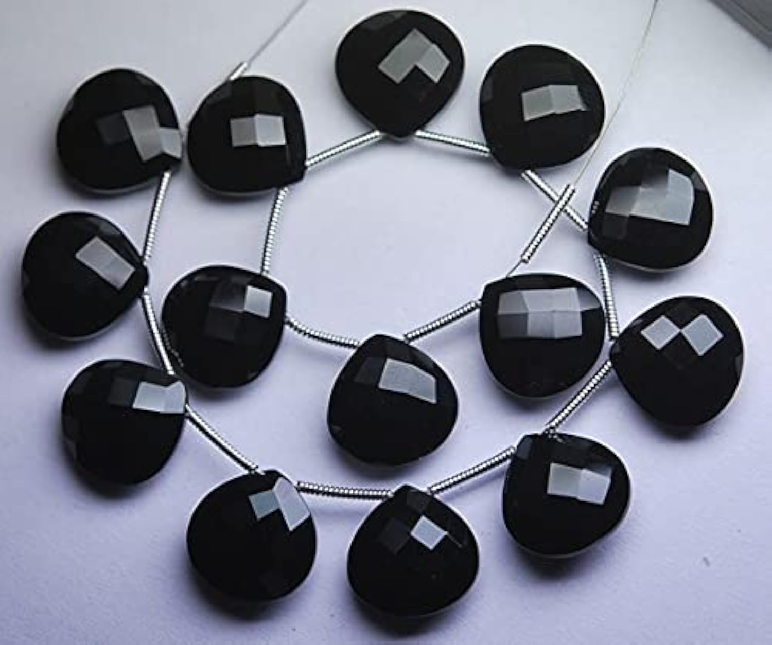 LKBEADS 5 Match Pair-Black Onyx Faceted Heart Shape Briolettes,12mm Size Calibrated Size