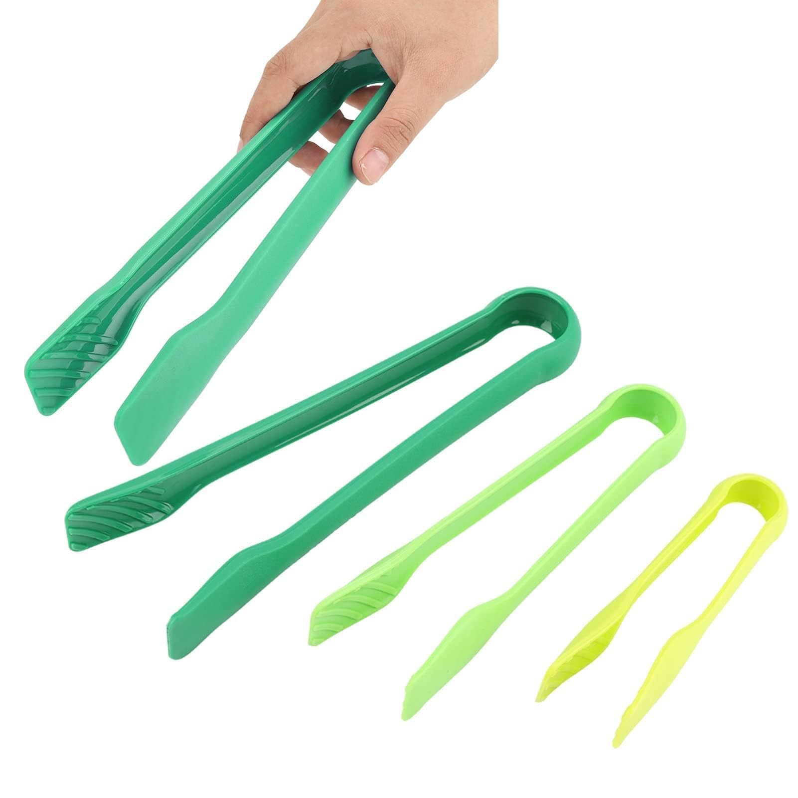 Agatige Green 3Pcs Plastic Serving Tongs Set, Non Stick Salad Spaghetti Meat Tongs Bread Clip Food Clamps Cooking Tongs For Oven Baking Salad Steak Vegetable Ice Serving Tools Utensil Set