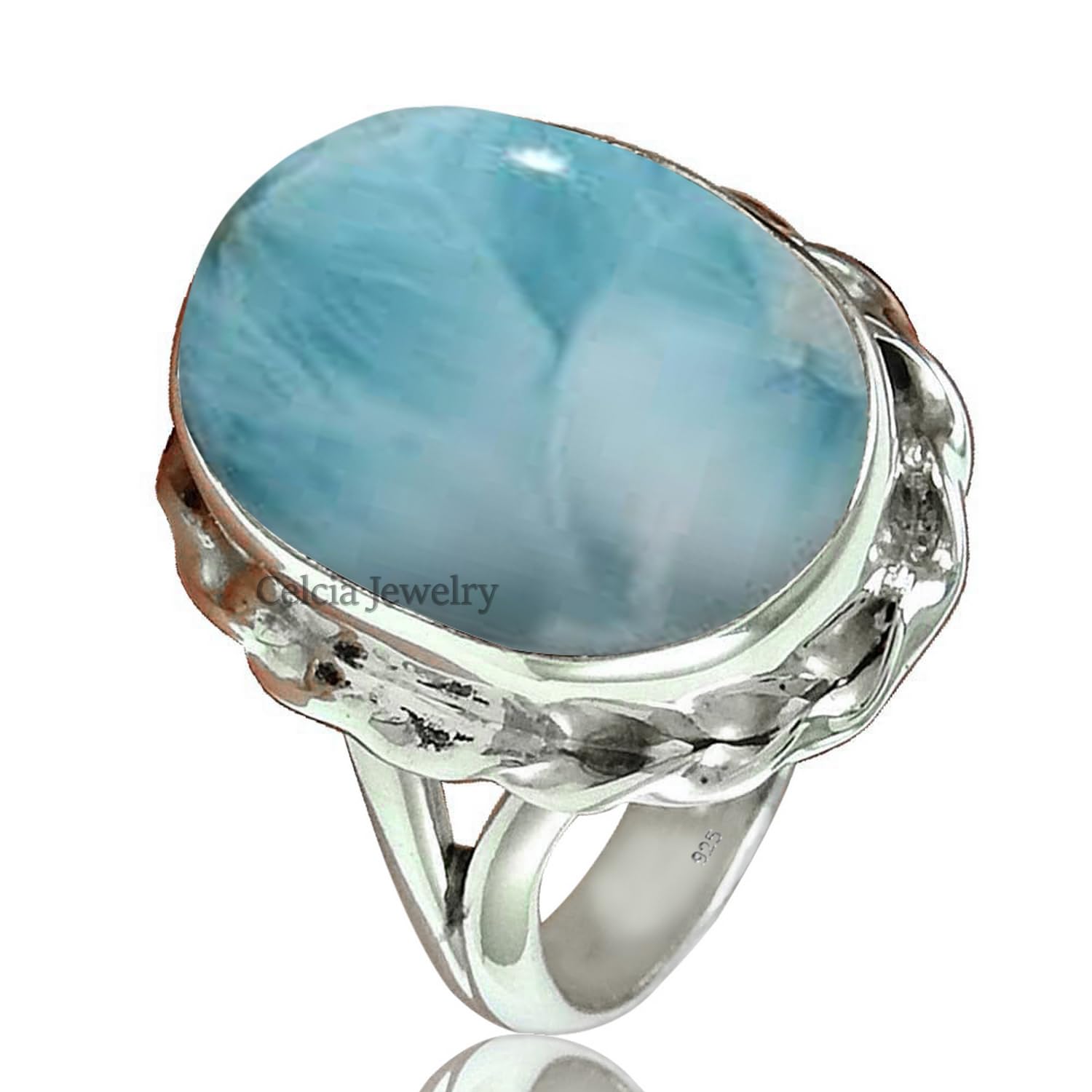 Larimar Ovaler Ring aus natürlichem Halbedelstein, massiver 925er Sterlingsilber, Statement-Ring, Solitärring, einzigartiges Hochzeitsgeschenk für Frauen (Larimar, Größe 7)
