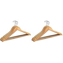 WENKO Grucce sagomate Eco – set 5 appendini, asta portapantaloni, intaglio per gonne, Legno, 45 x 23.5 x 1.2 cm, Marrone (Confezione da 2)