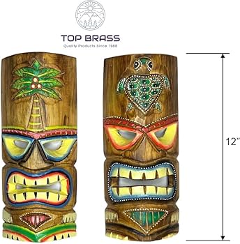 Amazon.com: Set of 2 – Colorful Tiki Mask – Unique Hand Carved