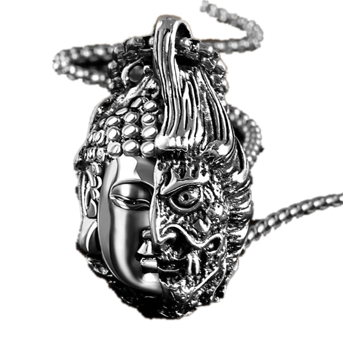 YUANXINHalf Buddha Half Devil Thought Domineering Necklace Personality Men Long Titanium Steel Pendant Women Retro Pendant Jewelry Accessories