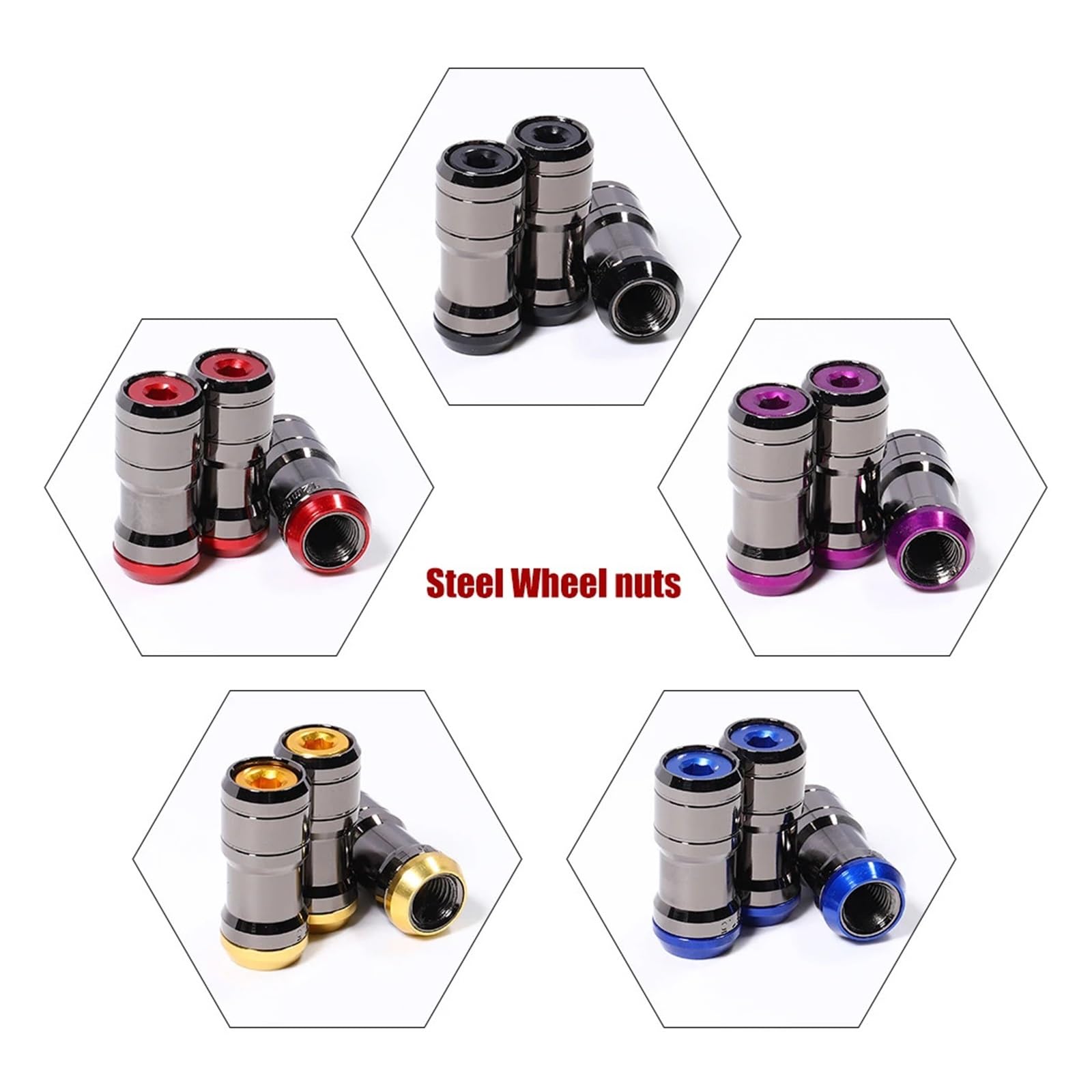 Tuercas de Rueda Tuercas De Rueda Carreras, Fórmula Heptágono Oculta, Bloqueo Ruedas Acero, Llanta Bellota, Extremo Cerrado, 20 Unids/set(Black,M12x1.5)