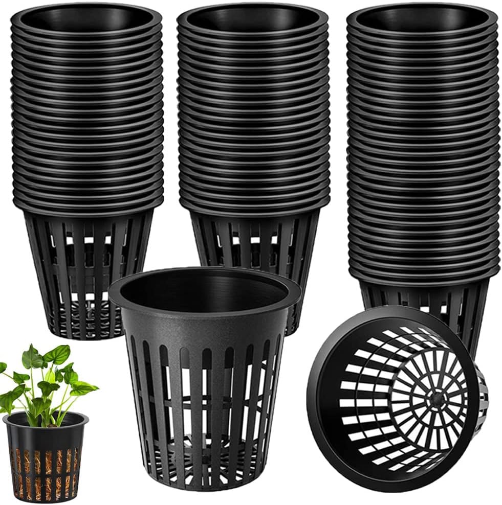 Ezranova Hydrokultur Netztöpfe 50 Stück - Pflanzenkörbe Für Erdlosen Anbau Schwarz-weiß