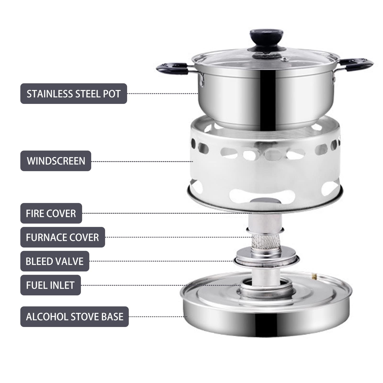 Camping Mini Spirituskocher, Portable Campingkocher Campingherd Spirituskocher, Mini Camping Picknick Alkohol Herd Alkohol Brenner Hot Pot Alkohol-Heizung für Grillen, BBQ, Picknicken,Trekking