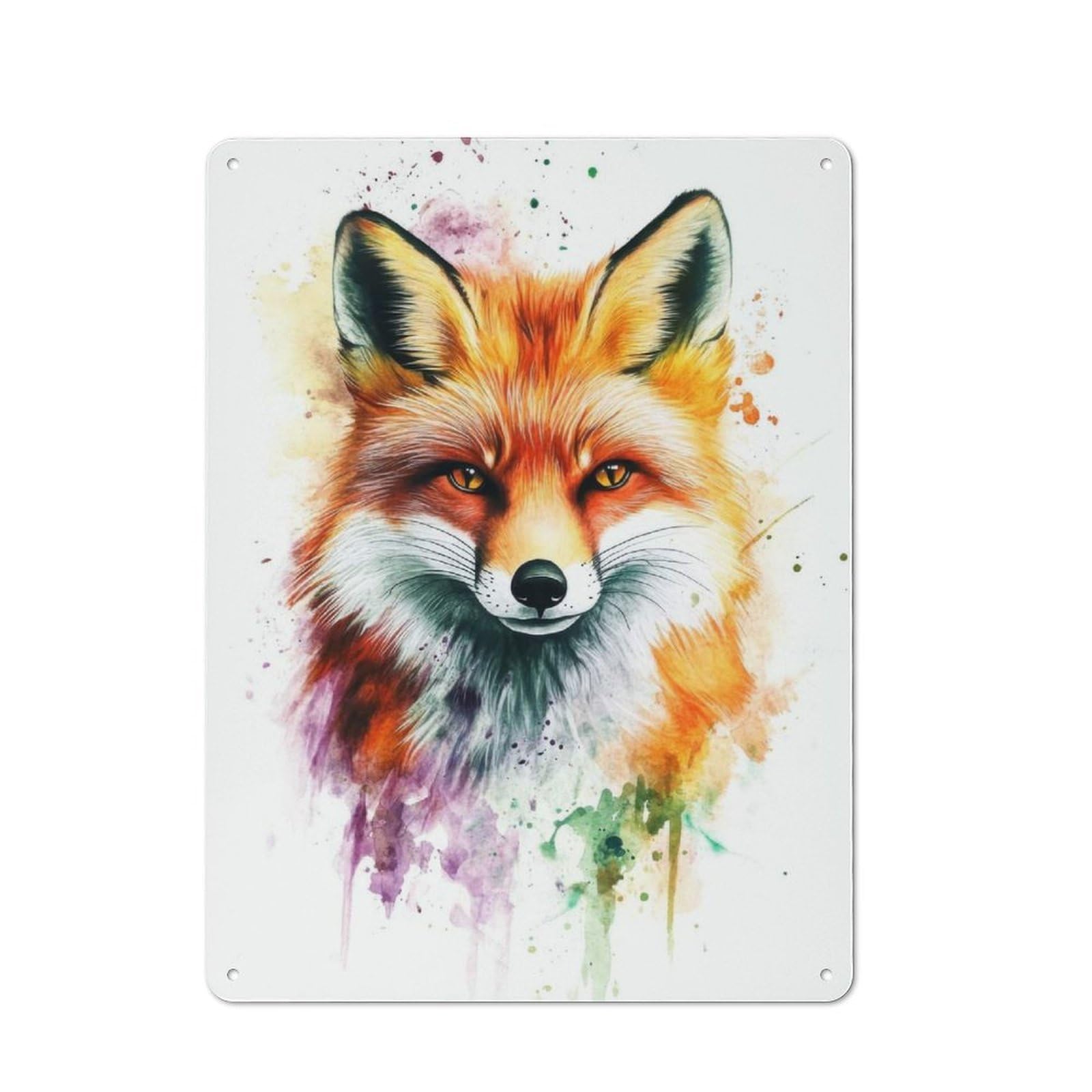 Junmoney Fox Watercolor Portrait Printed Metal Sign 40X30cm For Café Or Restaurant, For Hospitality Interior Collectors