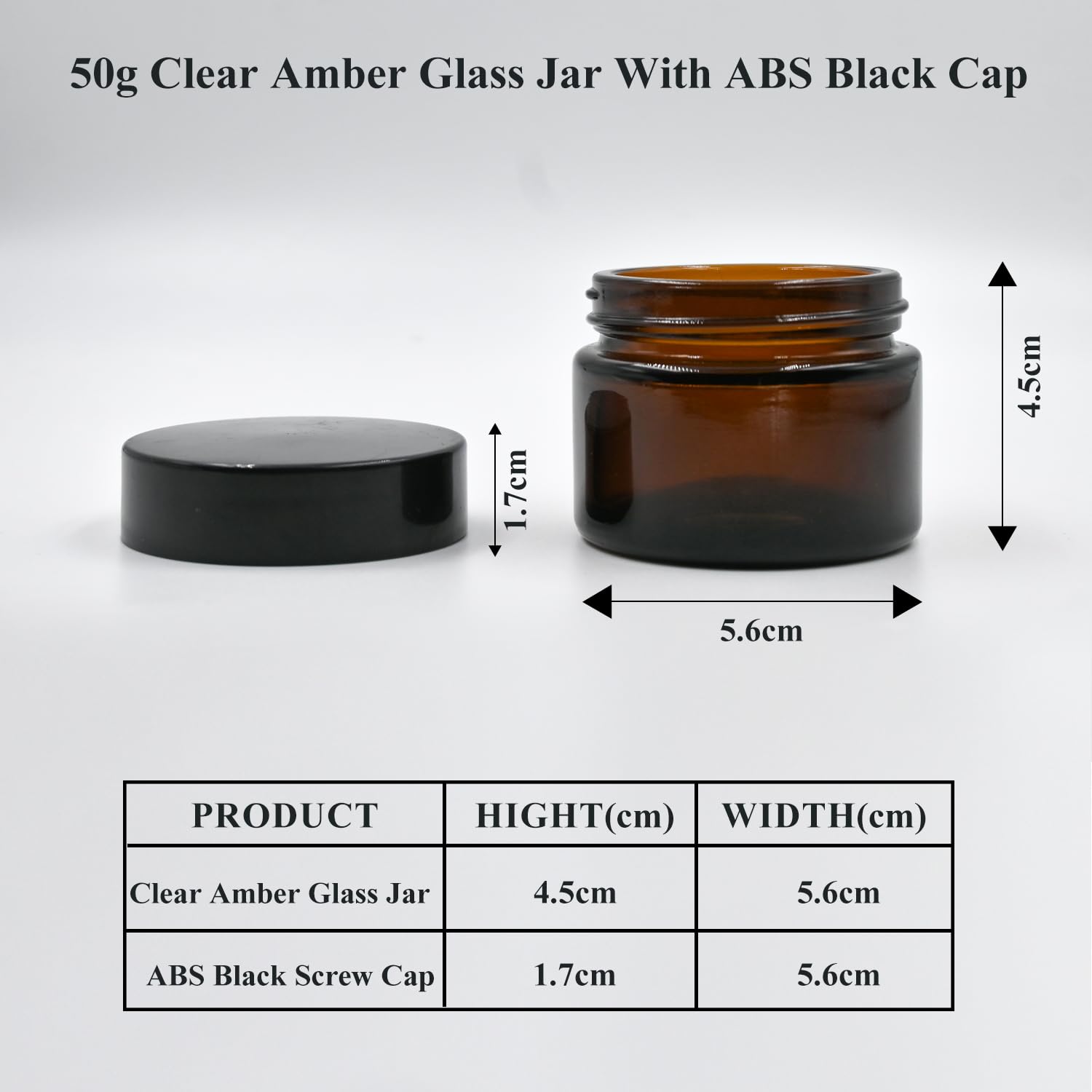 Happy Packaging 50 Gm Amber Round Empty Glass Cosmetic Cream Container | Jars With Black Cap And White Inner Lids For Creams| Balms | Face Scrub | Body Cream Etc (3) - Image 3 thumbnail