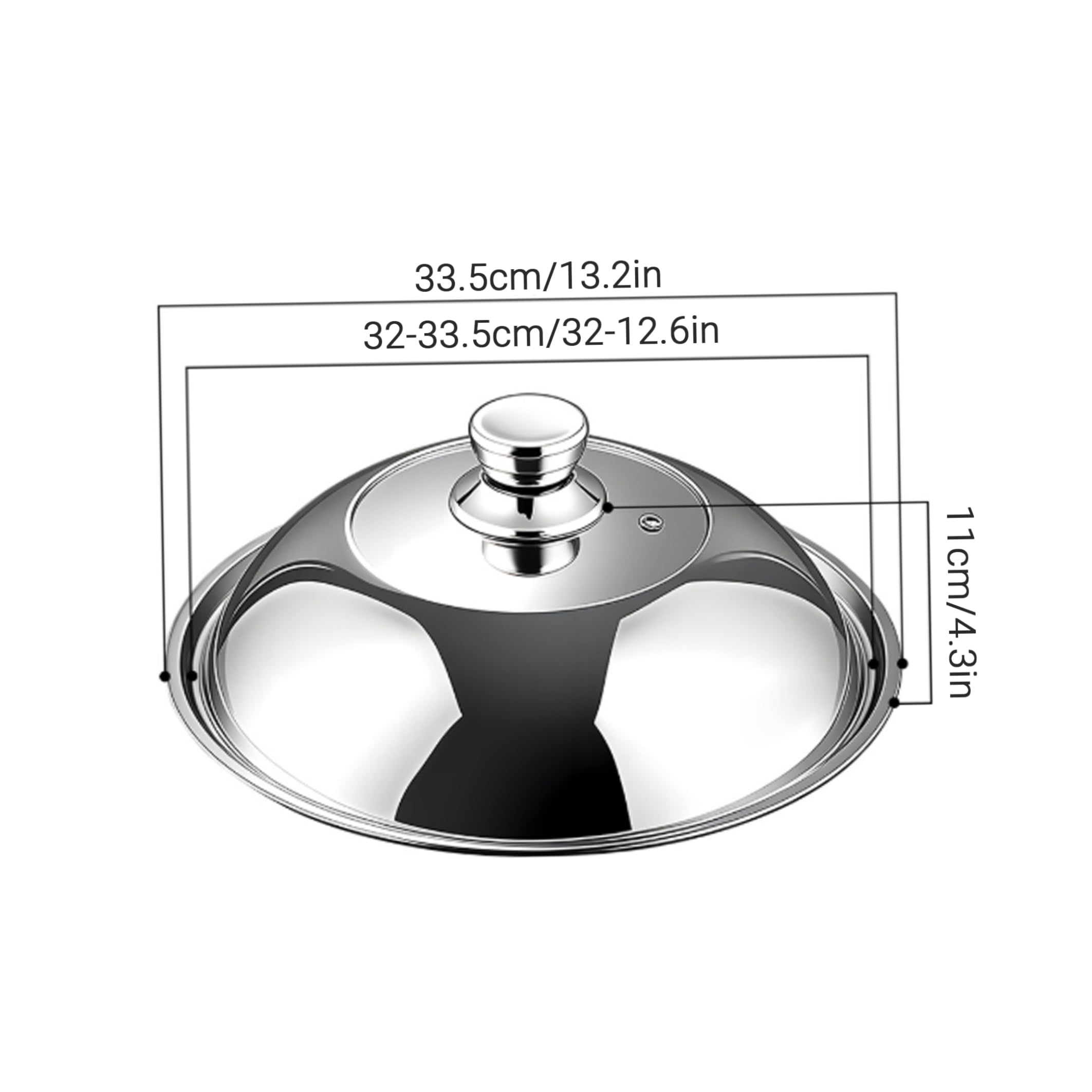 Tapa para olla, cubierta para rociar cúpula alta, plateada, 32 cm | Acero inoxidable, cúpula alta, apto para woks y sartenes, chefs caseros