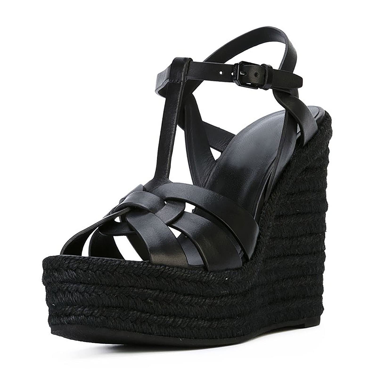 Damskie espadryle w paski koturny eleganckie sandały z odkrytymi palcami pasek na kostce sandały na koturnie buty na co dzień