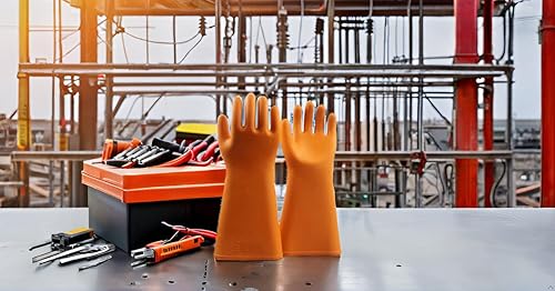 Miniatura 4 de gotosee Guantes aisladores de voltaje de goma anaranjados de la clase 25KV de la ropa de la seguridad, voltaje máximo 21750V AC32625V DC del uso