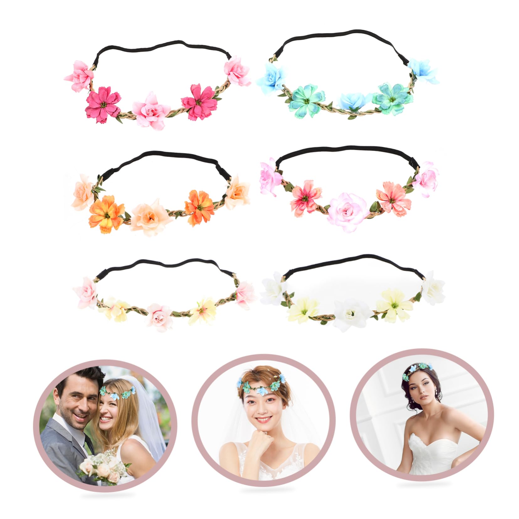 Pz fascia per ghirlanda nuziale fascia di fiori da sposa di fiori diadema della ragazza dei fiori floreale Fascia per fiori da sposa fasce di fiori per le donne seta