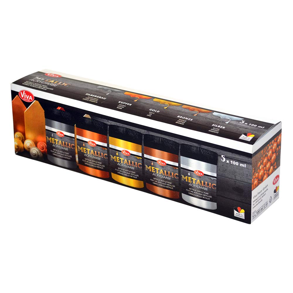 Lot de 5 peintures acryliques métallisées - 5 x 100 ml - Couleurs intenses et brillantes pour intérieur et extérieur - Brillantes et métallisées