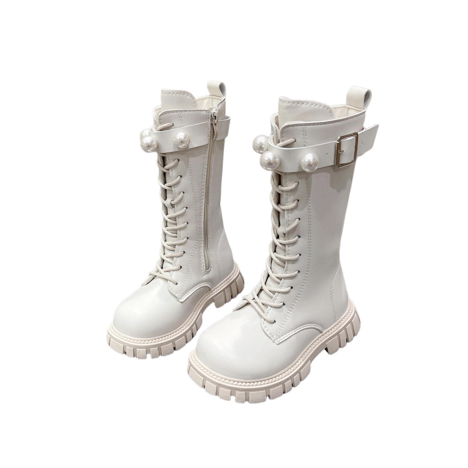 Generico Stivali Bambina con Tacco,Stivali Invernali alla Moda per Ragazze Scarpe Alte alla Caviglia con Fibbia in Perle per Bambini Piccoli Abbigliamento Casual Elegante